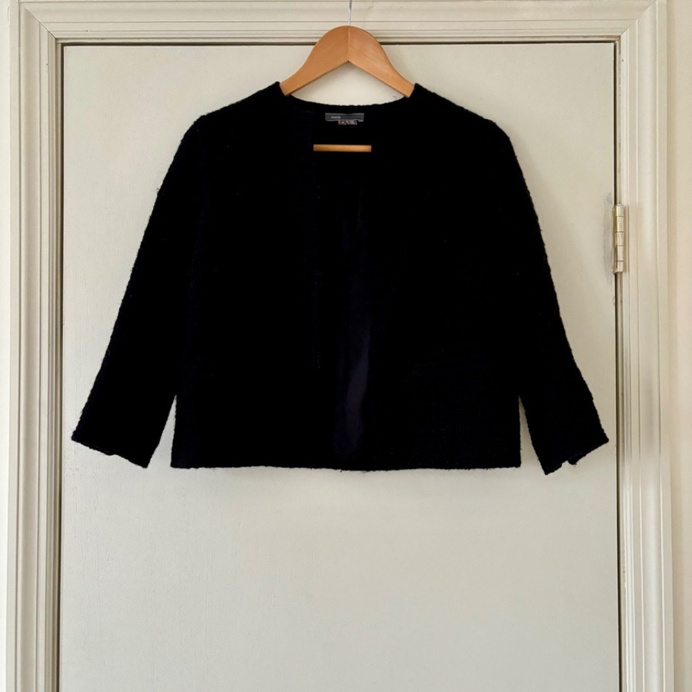Wool Blend Cropped Jacket in Black, Size 2